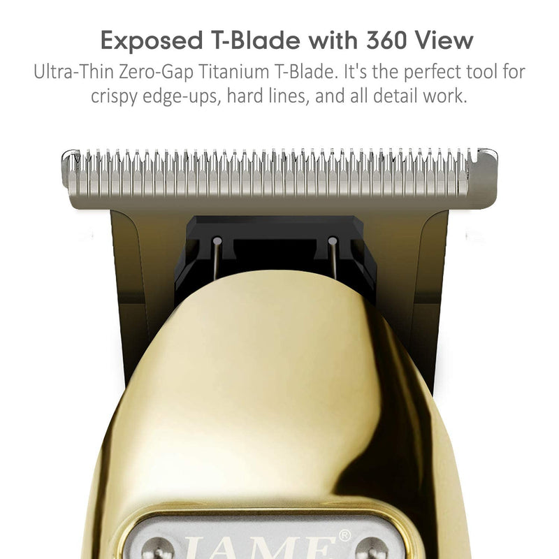 Professional Hair Trimmer Cordless Outlining Trimmer T Liners Clippers for Men Rechargeable LED Display Zero Gapped Trimmers for Barbers（Gold