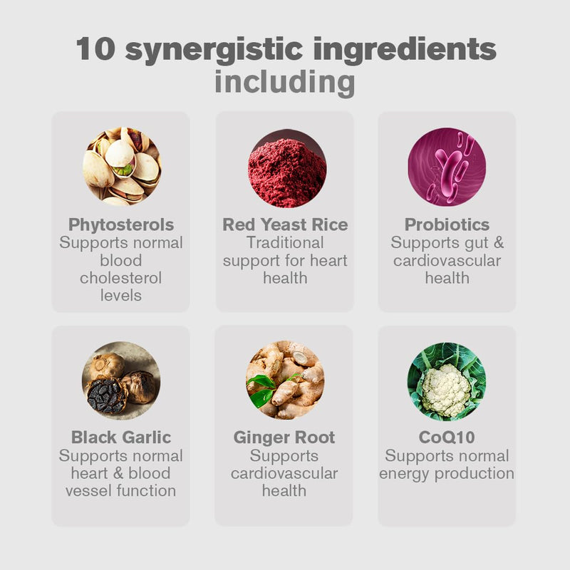 HeartPro® 900mg Plant Sterols | 8 Billion Protiotics | Supplement to Lower Cholesterol | with Ginger Root, CoQ10, Black Garlic | 60 Vegan Capsules, 2-A-Day