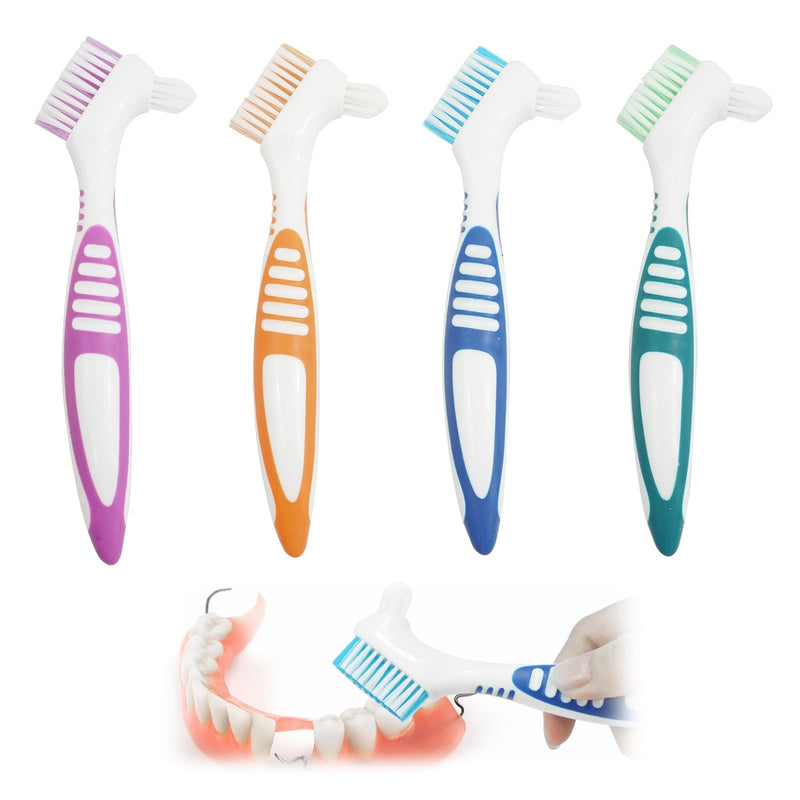 [Australia] - Wovify Double-Sided Denture Cleaning Brush, Pack of 4 Portable Denture Cleaning Brushes with Moderate Multi-Layer Bristles, Cleaning Brush for Dentures, Dentures, Bits, Retainers 