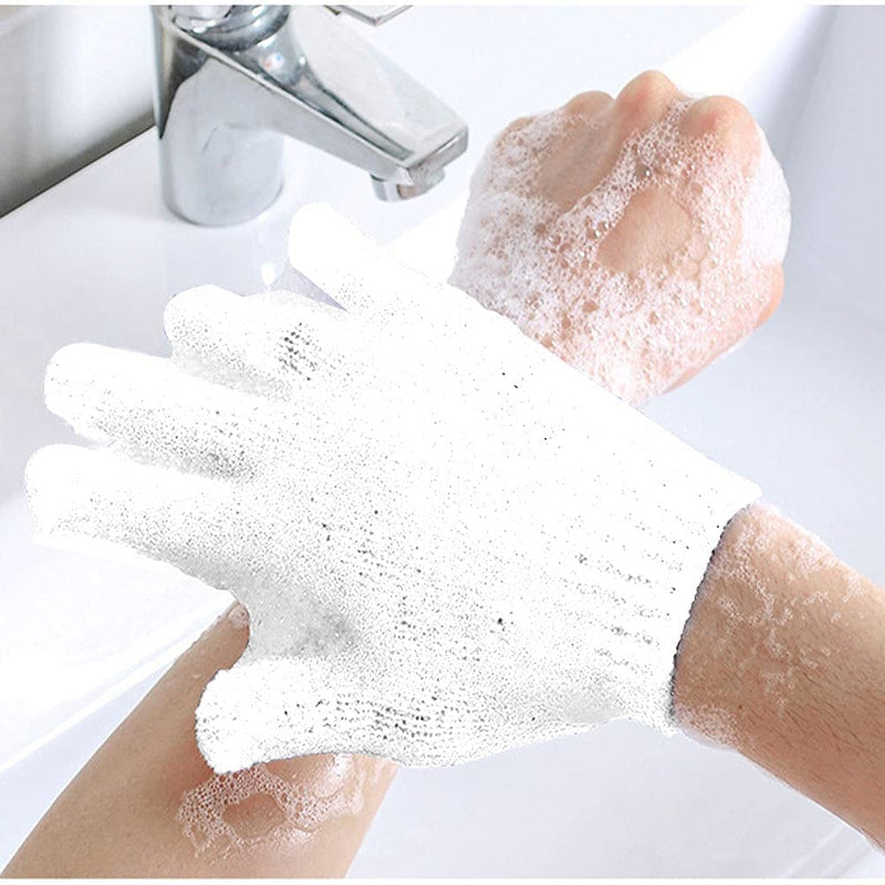 [Australia] - Healifty Exfoliating Gloves Five Finger Gloves Soft Bath Towel (White) Pack of 8 