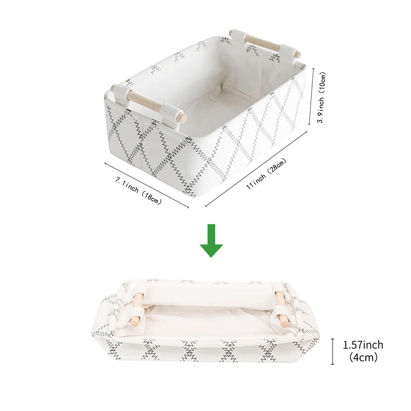 [Australia] - Decorative Collapsible Rectangular Fabric Storage Bin Organizer Basket with Wooden Handles for Clothes Storage, 11"×7.1"×3.9", White 11×6.7×3.5 inch 