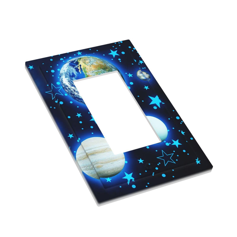 [Australia] - Stars Planet 1 Gang Light Switch Cover Blue Solar Decorative Wall Plate Single Rocker System Glow GFCI Switchplate Electrical Faceplate for Home Nursery Decor 1-Gang Rocker /5 x 3 IN Stars Solar System Planets 