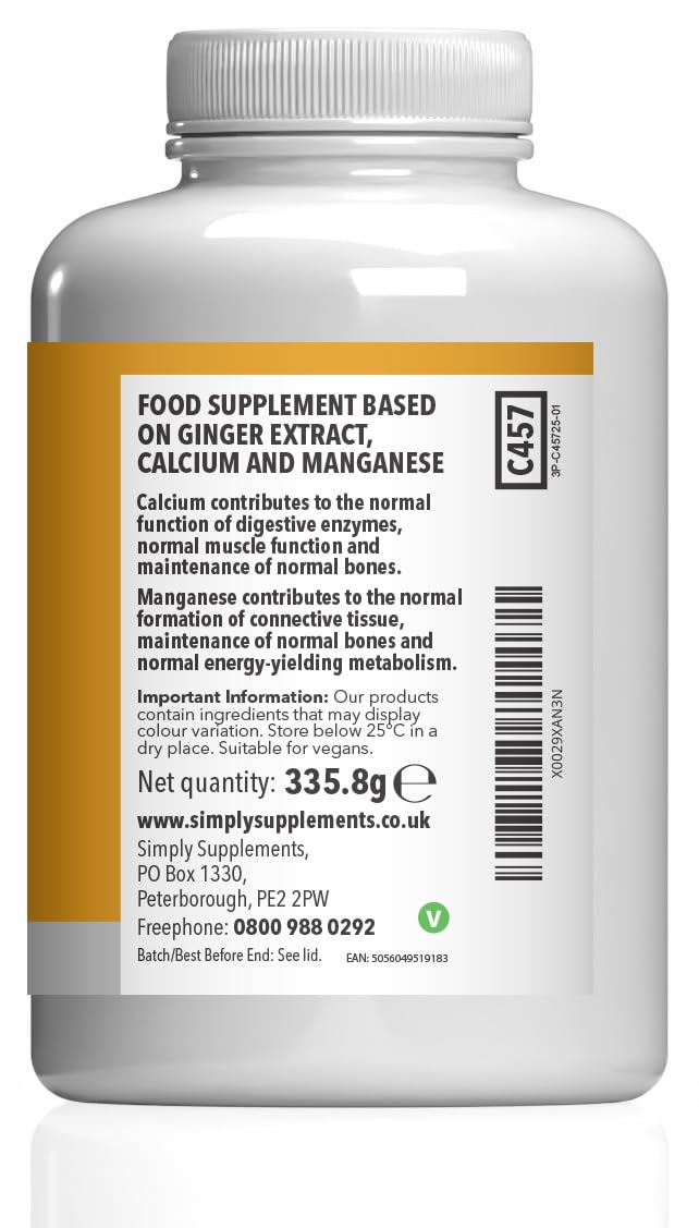 Ginger Tablets | Supports Joints, Bones & Energy | with Added Calcium & Manganese | 240 High-Strength Tablets = 4 Months’ Supply | Joint and Digestive Support | GMP-Certified & UK-Made Unflavoured 1 count (Pack of 240)
