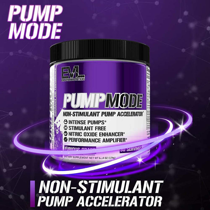 [Australia] - EVL PumpMode Nitric Oxide Supplement - Nitric Oxide Booster Pump Pre Workout Powder with Glycerol and Betaine for Muscle Recovery Growth and Endurance - Stim Free Pre Workout Drink (Furious Grape) Furious Grape 