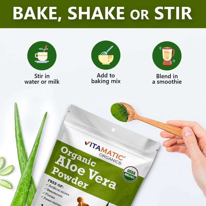 [Australia] - Vitamatic Certified USDA Organic Aloe Vera Powder 1 Pound (16 Ounce) 