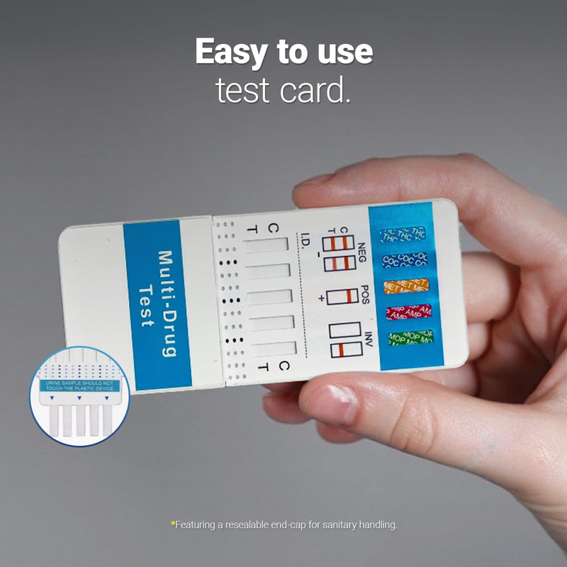5-Pack Multi-Panel Drug Screening Urine Analysis Cards with Sample Collection Cups – 5 Parameter Panel (AMP, MET, MOP, COC, THC)