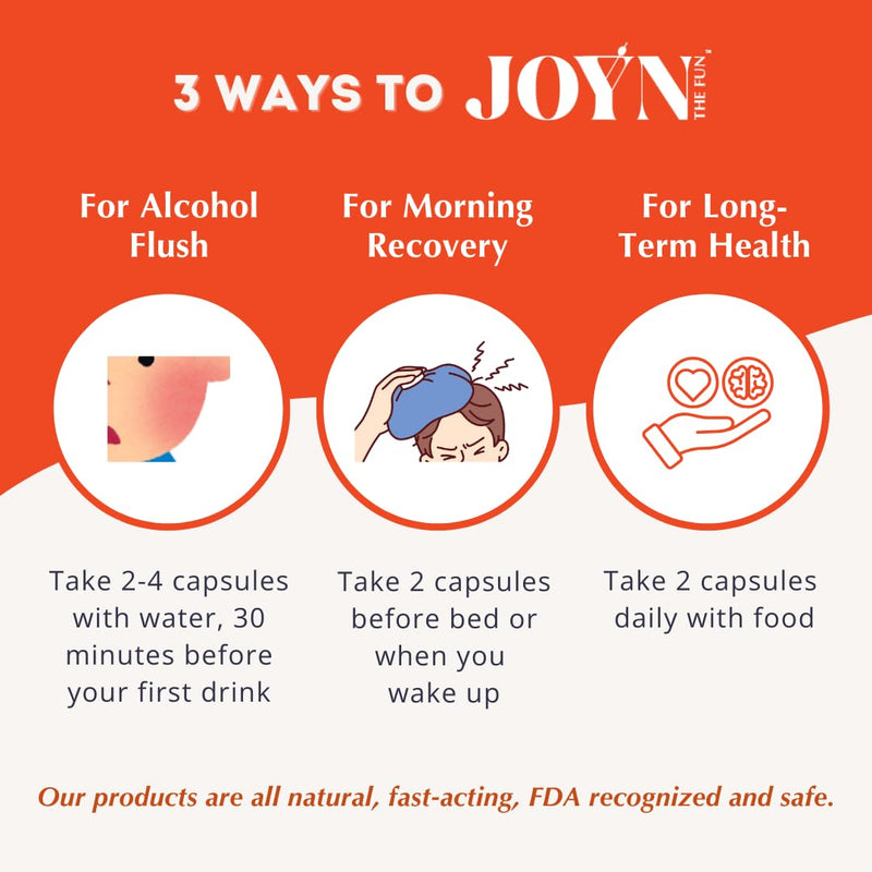JOYN Supplement for Alcohol Flush Prevention, Detox, Liver Support, Asian Glow Relief | Feel Better Before & After Drinking | Vitamin with DHM, Milk Thistle, Glutathione, Vitamin B12 | 10 Servings 1