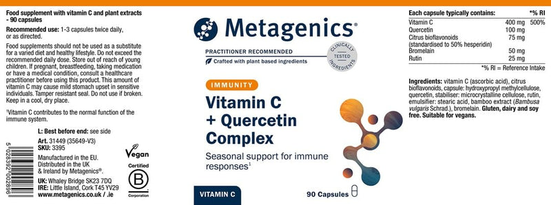 Metagenics Vitamin C + Quercetin Complex - Bioflavonoids, Rutin, Bromelain & Vitamin C - for Immune and Antioxidant Support - 90 Capsules