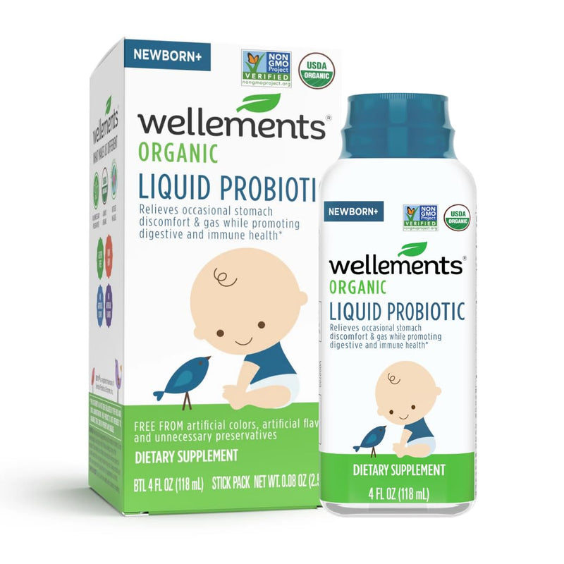 Wellements Certified USDA Organic Liquid Probiotic 4 Fl Oz, Gripe Water & Probiotics for Infant Digestion & Immune Health, Relief for Gas, Colic & Hiccups, Free from Dyes, Parabens, Preservatives