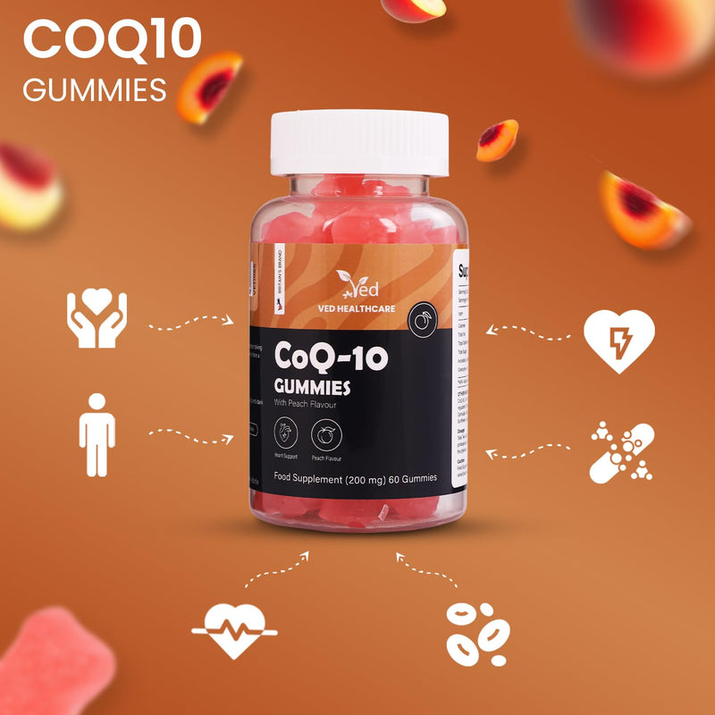 Ved Co Enzyme Q10 60 Vegan Gummies, Support Healthy Heart and Muscles, Promote Cellular Energy, Super Antioxdiant | for Men and Women 30 Days’ Supply,(60 Count (Pack of One)). 60 Count (Pack of One)