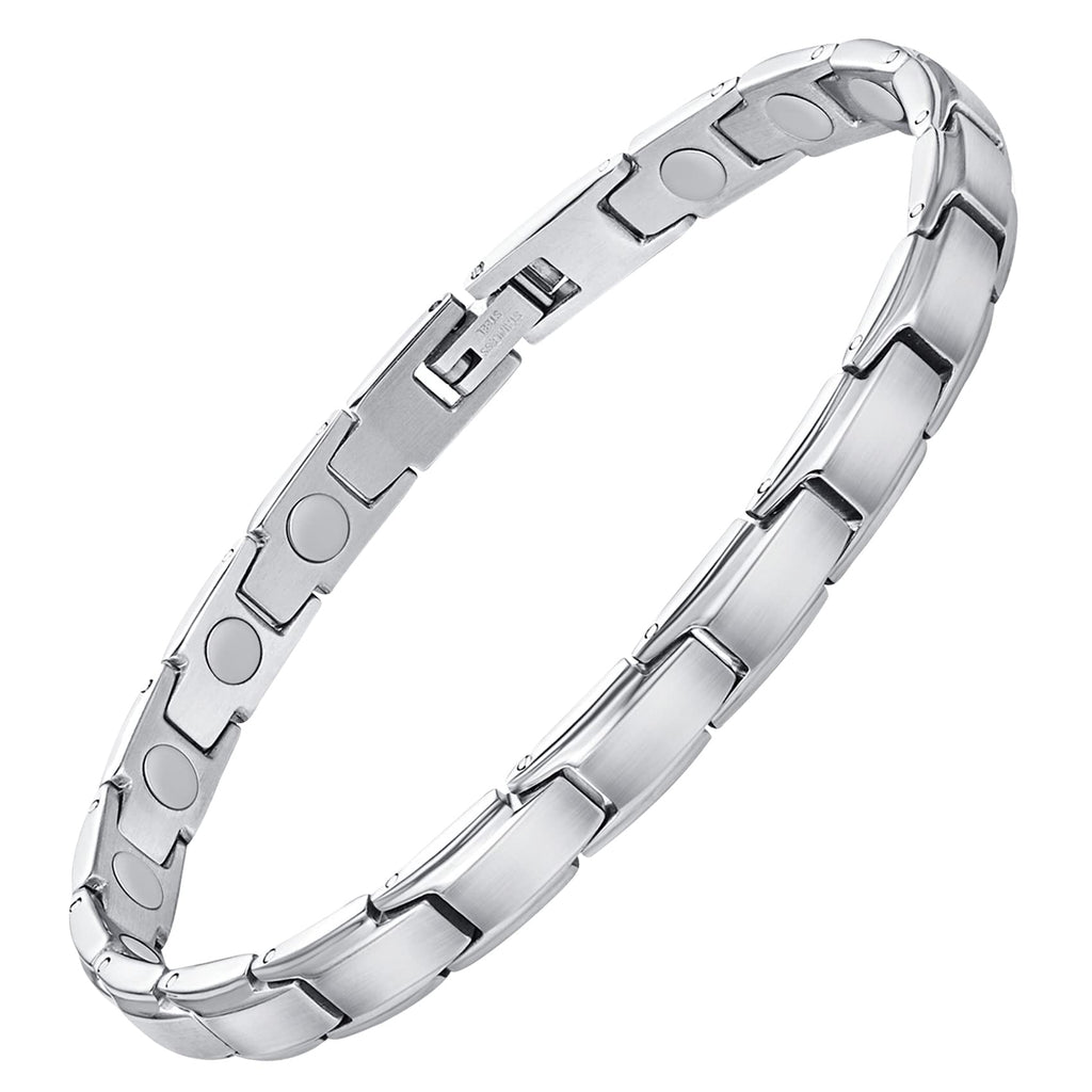 Feraco Magnetic Bracelet for Women Titanium Steel Magnetic Bracelet with Neodymium Magnets, Christmas Jewelry Gifts (Silver) Silver 8.66 Inches