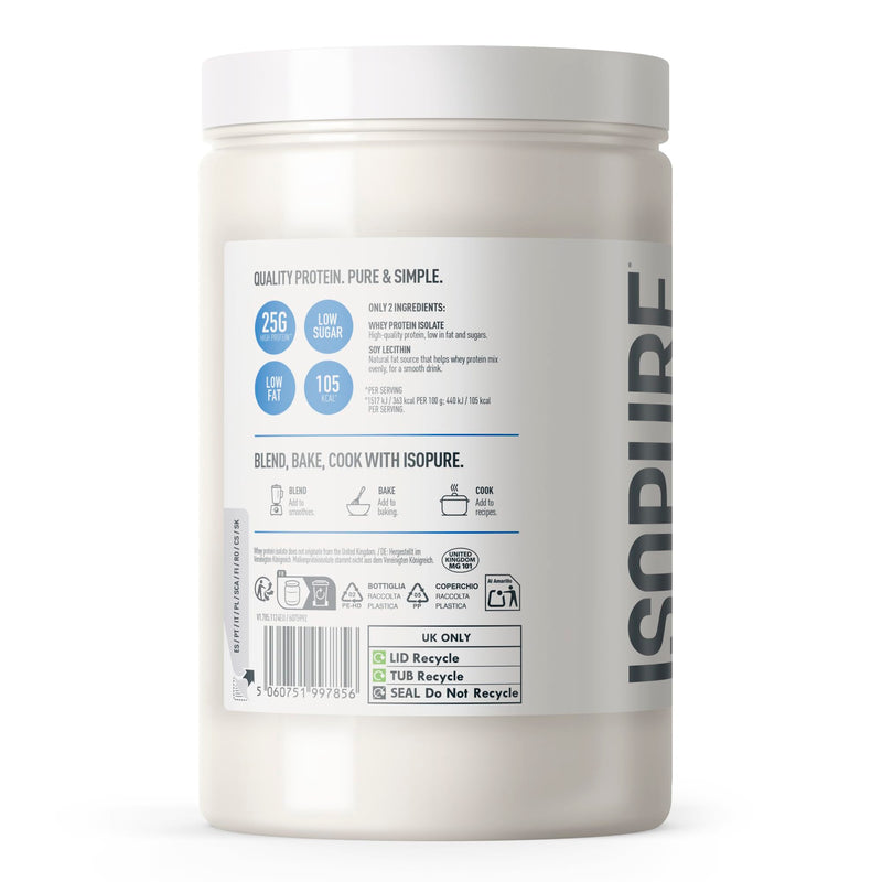 Isopure Unflavoured Whey Protein Isolate Powder, High in Protein with 25 g per Serve, Low in Sugar, No Artificial Flavours or Sweeteners, Made with Only 2 Ingredients, 435 g