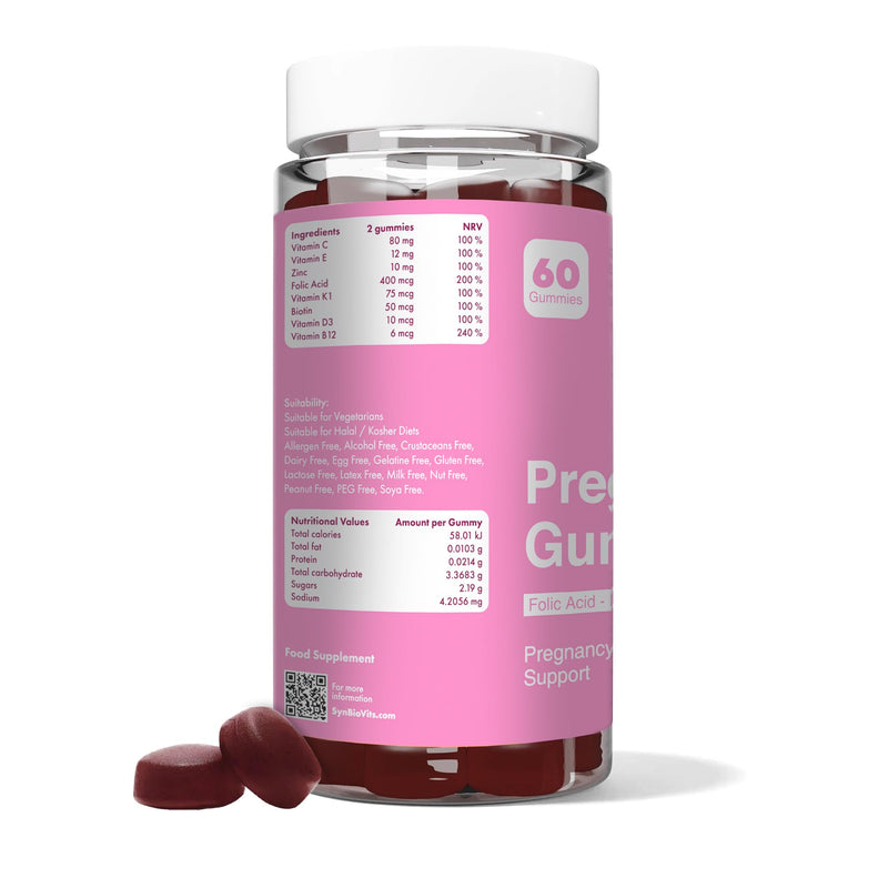 Pregnancy Gummies | Prenatal Multivitamin with Folic Acid, Vitamin D3, B12, Zinc & More | Gelatin Free, Vegetarian, Nut Free | 60 Mixed Berry Gummies for Daily Pregnancy Support