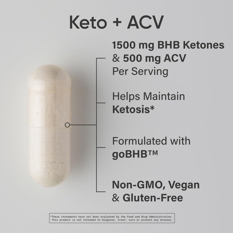 [Australia] - Sports Research® Keto Plus ACV Capsules - Diet Support with 500mg of Apple Cider Vinegar & 1500mg goBHB® Exogenous Ketones - Gluten Free & Keto Certified - 120 Veggie Capsules Unflavored 120 Count (Pack of 1) 
