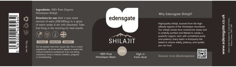Edensgate Shilajit Resin 20g – Pure Himalayan Shilajit Resin Supplement | Mineral Rich Fulvic Acid Complex | Traditional Ayurvedic Resin | Natural Daily Wellness Support