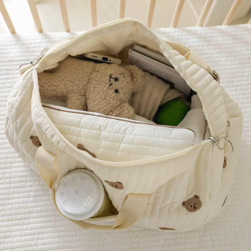 Quilted Duffle Bag for Women Teddy Bear Duffel Bags for Travel Cute Weekender Bags Baby Hospital Bag M-bear