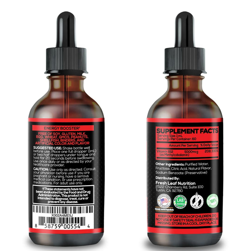 VITBOOST Vegan Liquid B-12 Drops – 60 x 5000 mcg with Vitamin D3 K2 Complex