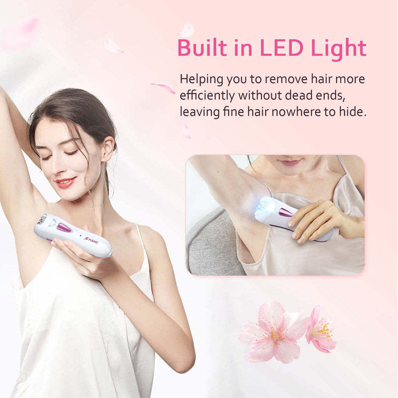 Epilator for Women, Smooth Glide Epilator Facial and Body Hair Remover with LED Light Rechargeable Hair Removal Device for Face, Bikini, Armpits, Arms, and Legs White-pink