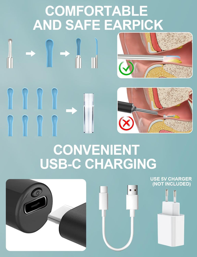 [Australia] - VIYSPNV Otoscope 3.5mm WIFI Wireless Digital Camera with 6 LED Lights 1920P HD Ear Endoscope Compatible with iOS and Android for Children Adults and Pets 
