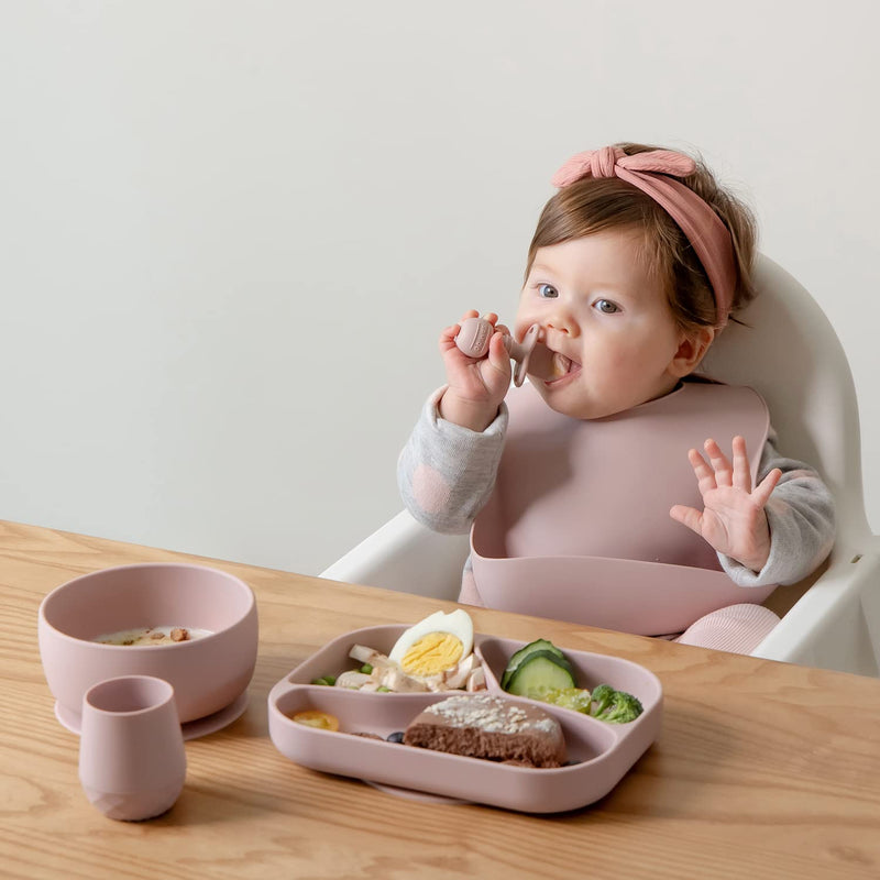 [Australia] - Silicone Baby Cups for 6-12 Months Infants - Tiny Open Cups - Training Cups for Baby Led Weaning - Set of 2 Drinking Cups Rosy 