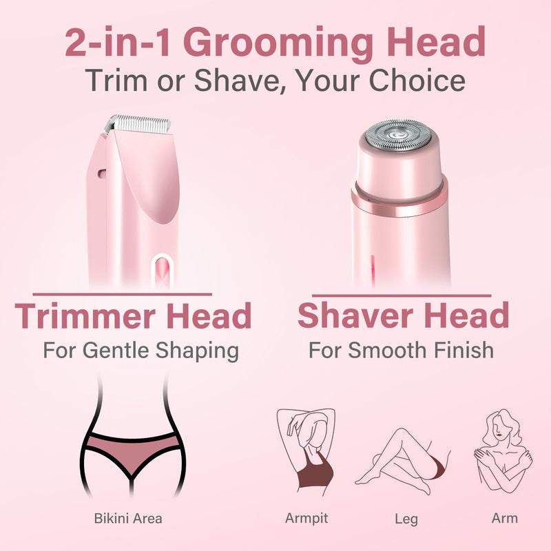 [Australia] - 2-in-1 Women's Electric Razor & Bikini Trimmer - Painless Smooth Shave & Gentle Pubic Hair Removal - Dual Ceramic Blades, IPX7 Shower-Proof - Cordless for Sensitive Skin 1 