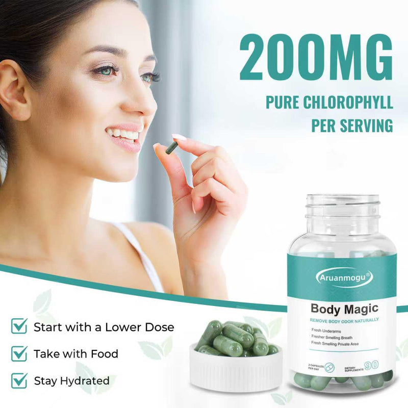Chlorophyll Capsules - 90 Vegan Capsules，Body Deodorizing Supplement for Women & Men， for Detox, Digestion, Gut Health, Skin Support, and Oily Skin - Natural Energy Booster