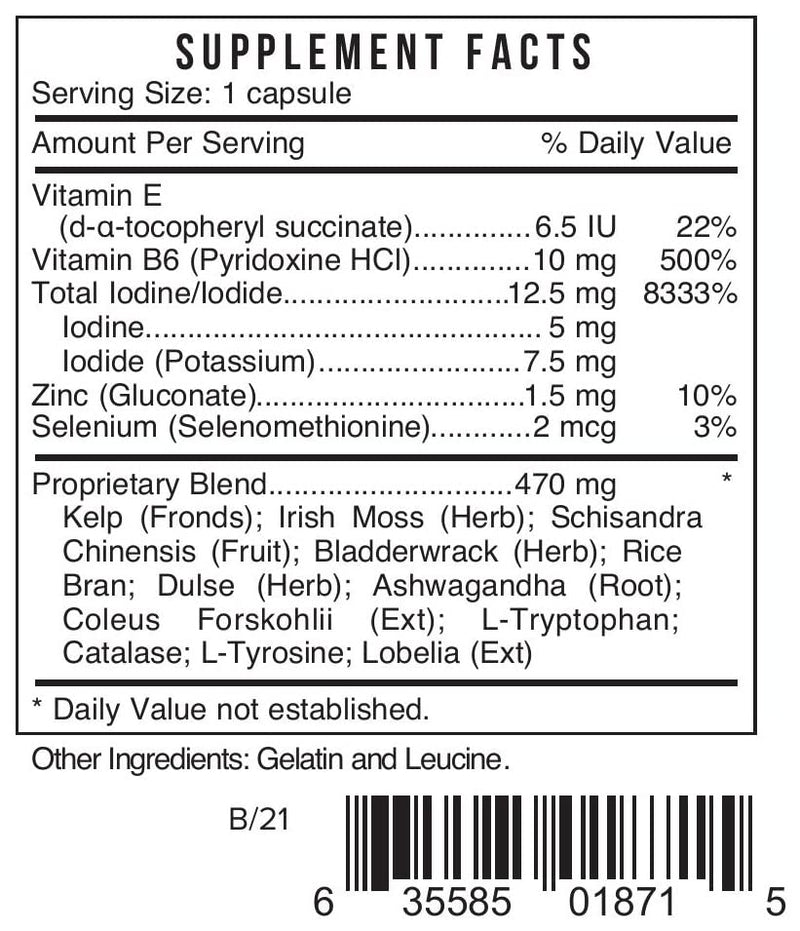 [Australia] - Systemic Formulas Bio Nutriment TMI Thyroid Metabolism + Iodine 60 Capsule #187. Iodine Supplement Thyroid Support for Women and Men Iodine Pills Kelp 