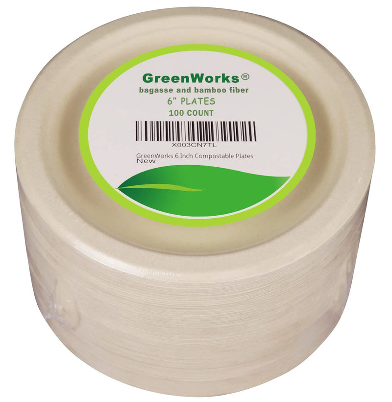 [Australia] - 100 Count 6“ Small Compostable Dessert Plates, Heavy-duty Unbleached Biodegradable Bagasse and Bamboo fiber Paper Plates 6 Inch 