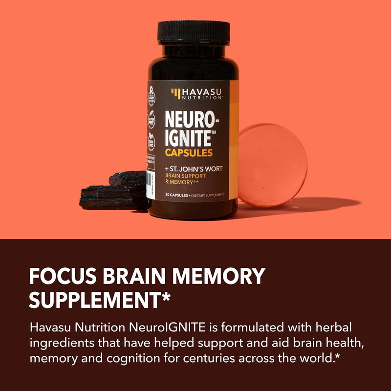 [Australia] - NeuroIgnite Brain Supplements for Memory and Focus Support with St Johns Wort & Ginkgo Biloba | Nootropics Brain Support Supplement | Cognitive & Memory Supplement for Brain Health | 2 Month Supply 60 Capsules (Pack of 1) 