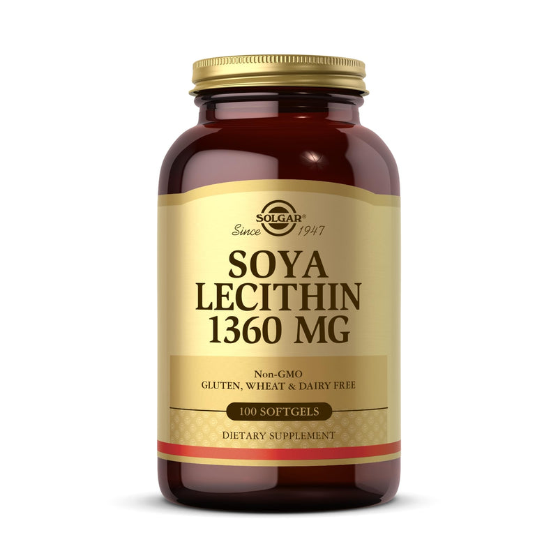 SOLGAR Soya Lecithin 1360 mg - 100 Softgels - Source of Choline - Gluten & Dairy Free - 100 Servings