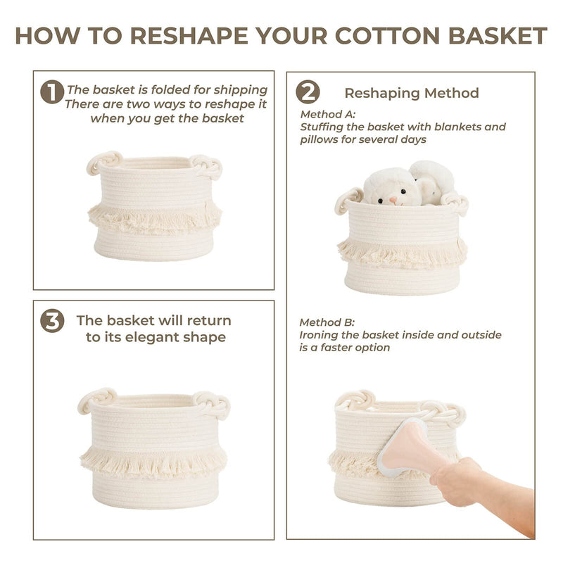 [Australia] - CherryNow Small Woven Storage Baskets Cotton Rope Decorative Hamper for Diaper, Blankets, Magazine and Keys, Cute Tassel Nursery Decor - Home Storage Container – 9.5'' x 7'' Off-white Small (Pack of 1) 