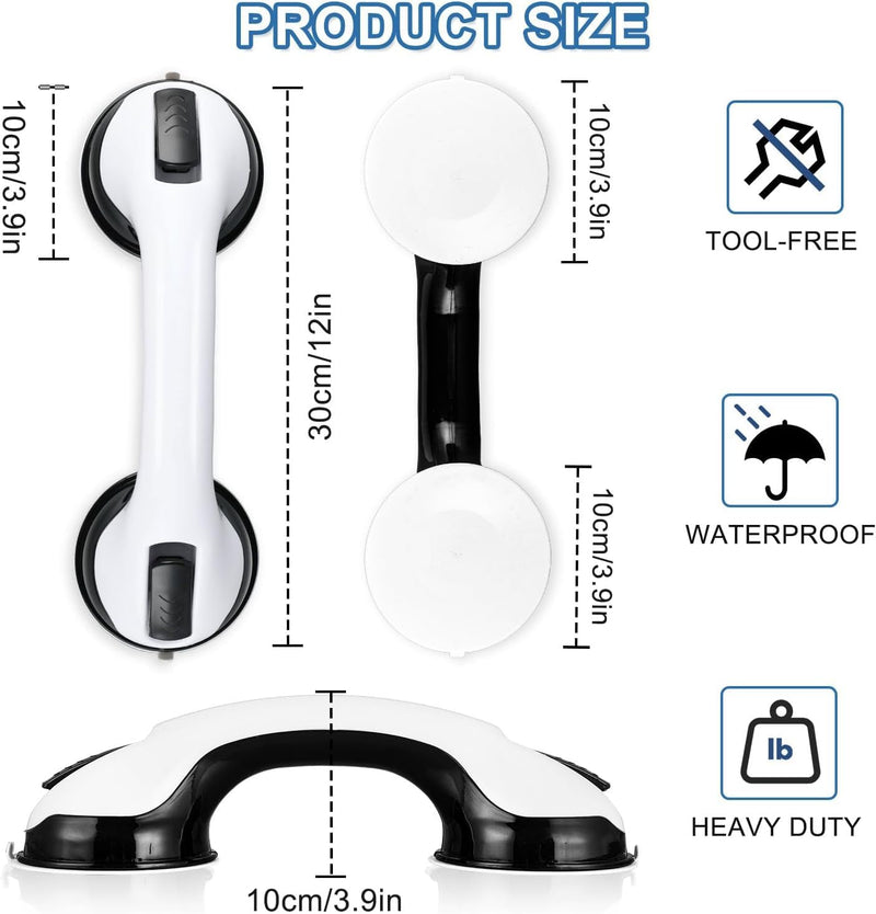 [Australia] - Grab Bars for Bathtubs and Showers, 2 Pack Shower Handle 12 Inch Strong Suction Shower Bar, Safety Bars for Shower Chair, Bathroom Grab Bar for Senior -Black White Black/White 