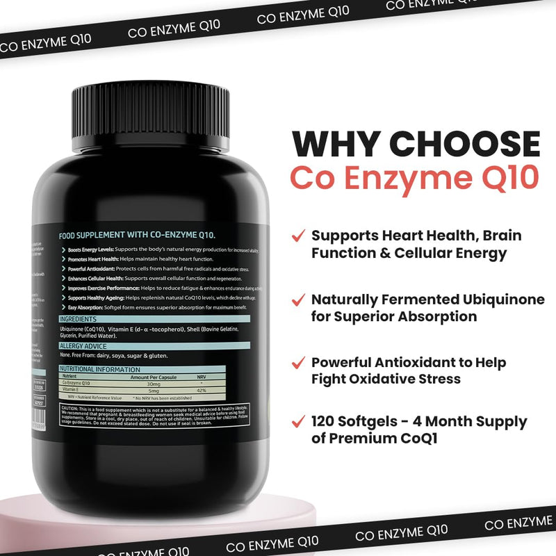 Ubiquinone Coenzyme Q10 Softgel Capsules | 120 Co Enzyme Q10 Softgels | Naturally Fermented High Absorption CoQ10 Capsules | Antioxidant | Made in UK | by NutriVolv