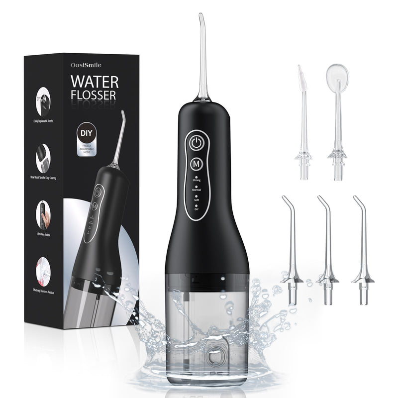 [Australia] - New Water Flosser for Teeth Cleaning, 260ML Portable Cordless Oral Irrigator with DIY Strength, 4 Cleaning Modes, IPX7 Waterproof Rechargeable Water Dental Pick Flosser for Home, Travel Black 