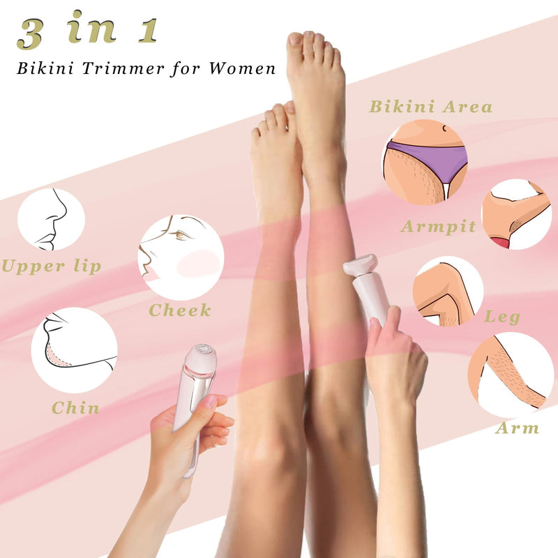 [Australia] - Bikini Trimmer for Women 3 in 1 Body Shaver | No Nick Replaceable Dual Heads | Rechargeable Electric Razors for Pubic Hair with LCD Display | Women's Bikini Area, Face, Legs & Underarms Trimmer 