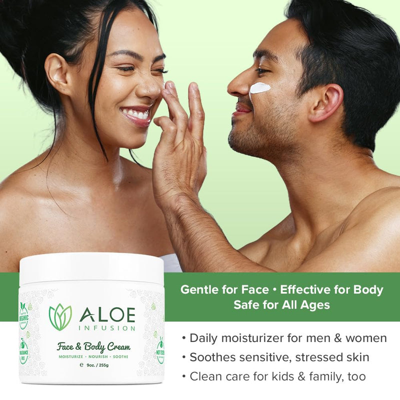 Aloe Infusion Aloe Vera Face & Body Cream – 9 Ounce | Natural Moisturizer for Dry & Sensitive Skin – Hydrating, Non-Greasy Lotion - Shea Butter & Manuka Honey – After-Sun Care 9 Ounce (Pack of 1)