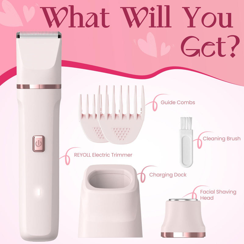 [Australia] - Bikini Trimmer for Women - Painless Electric Razors for Silk Skin,Cordless Body Shaver for Trip,Replaceable Lady Facial Razor, IPX7 Waterproof&Easy Cleaning, Ceramic Blade, USB Charge Dock Pink 2-in-1 Pink 