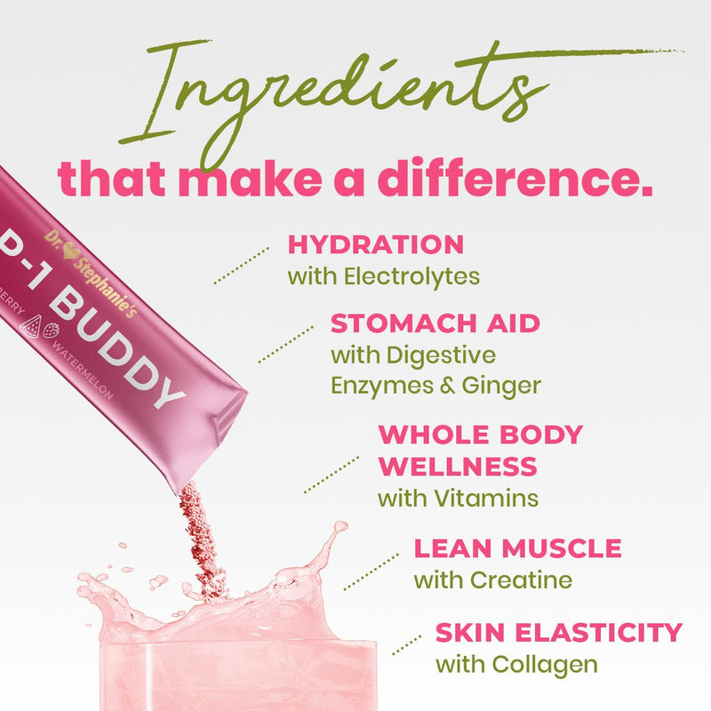 Dr. Stephanie's GLP-1 Buddy Pair with GLP-1 Boosters for Best Results - Digestive Support, Preserve Lean Muscle, Replenish Vitamins - Strawberry Watermelon Drink Mix