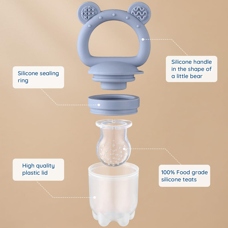 2 Pack Silicone Baby Fruit Feeder with Mini Freezer Tray, Baby Teethers, Breastmilk Popsicle Molds for Baby Teething Relief, Fresh Food Feeder for Safe Infant Self Feeding, Extra Food Pouches