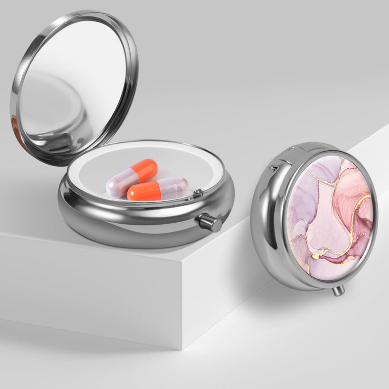 Mini Pill Box, Small Pill Box, Portable Pill Box, Cute Pill Organizer for Vitamins, Medications, Fish Oil and Supplements Pink Marble + Purple Marble