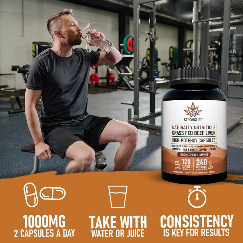 Beef Liver Capsules for Men & Women | 1000mg Freeze-Dried | 240 Capsules | 120-Day Supply | Natural Iron, Energy & Nutrient Support creatine