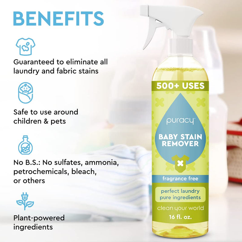 [Australia] - Puracy Natural Baby Laundry Stain Remover, Enzyme Odor Eliminator, Free & Clear, 16 Ounce 16 Fl Oz (Pack of 1) 