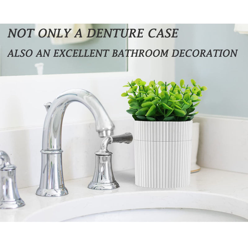 [Australia] - Denture Bath, Invisible Denture Case Designed As Artificial Eucalyptus Potted Plants, Denture Cup With Strainer For Retainer, Mouth Guard & Dentures, Perfect For Home Decoration… WHITE 
