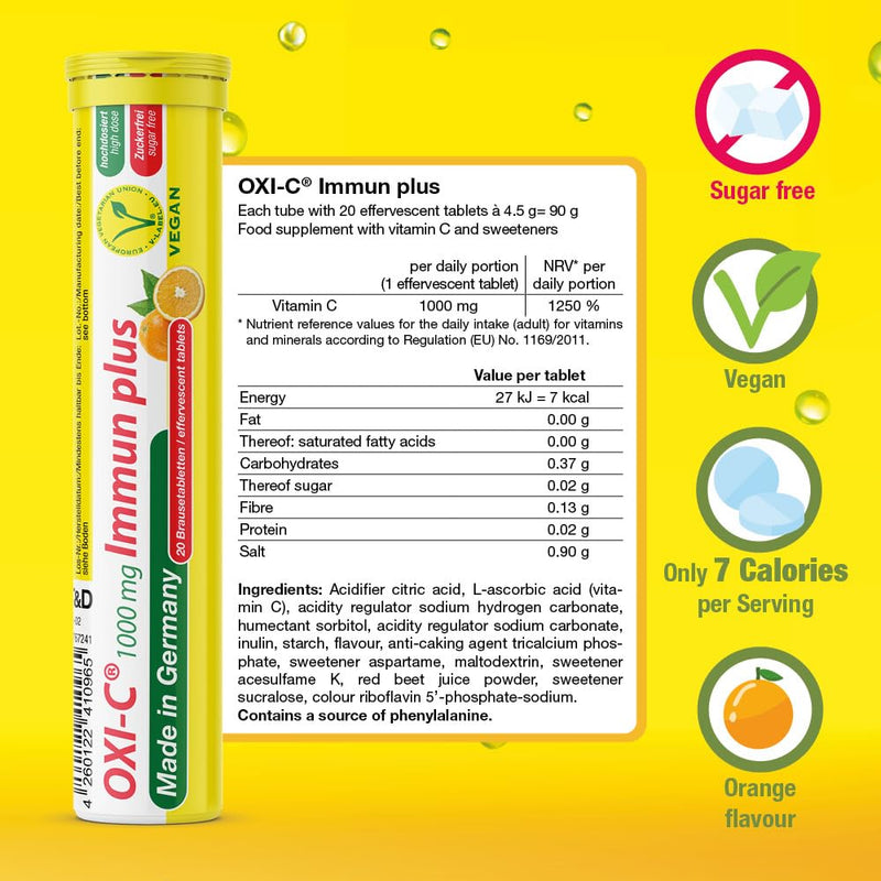 German Immun Boost Package 60 Pcs. - Vegan, Zero Sugar - Drink Effervescent Tablets - Vitamin C, Zinc, Multivitamin - T&D Pharma - Made in Germany Orange, Peach Passionfruit 60 count (Pack of 1)