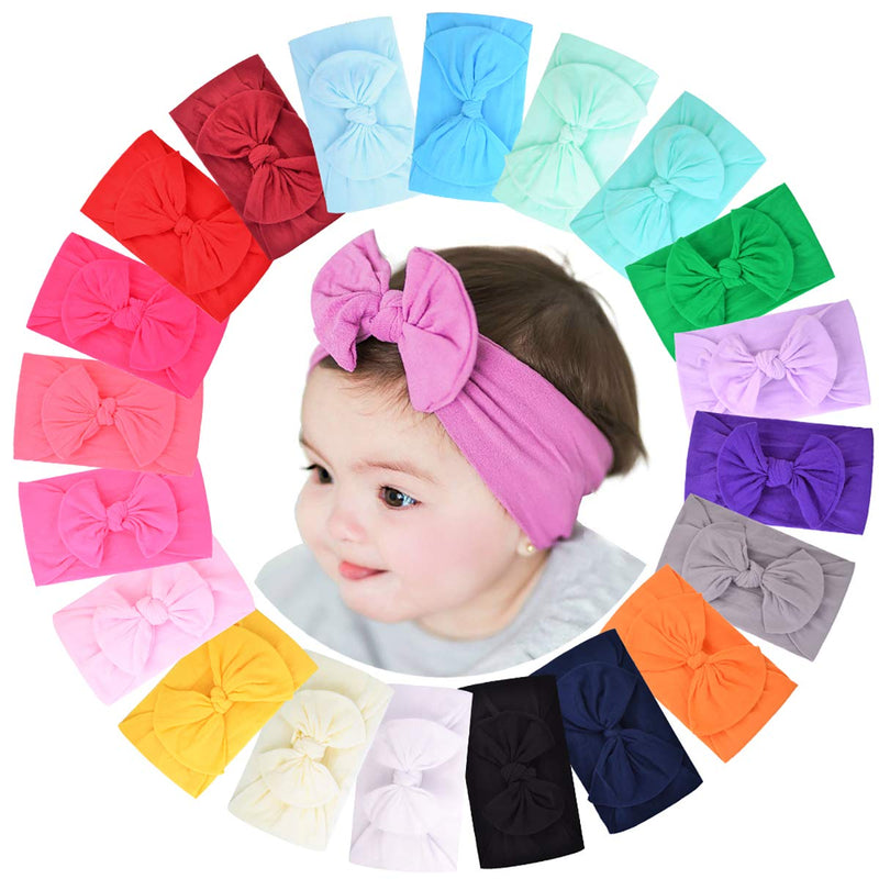 jollybows 20pcs Baby Girls Nylon Headbands Turban Hair Bows Hair Band Elastic Hair Accessories for Kids Toddlers Infants Newborn 20pcs-1-Light Multi-colored