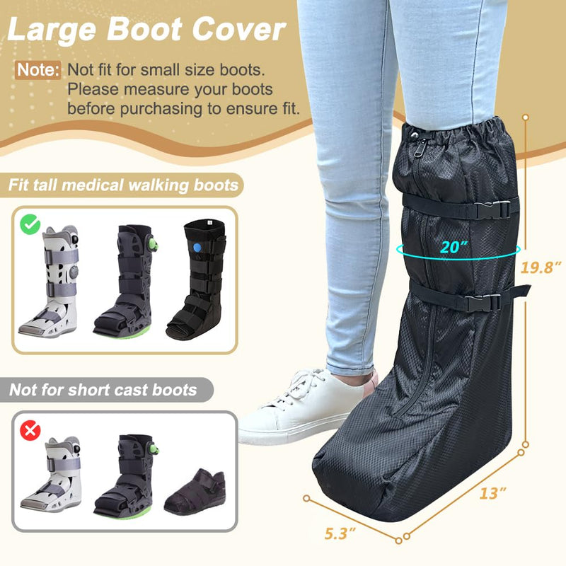 Walking Boot Cover Tall Medical Cast Fracture Boot Foot Cast Cover Orthopedic Brace Air Walker Boot Covers for Women Men Outdoor Rain Winter Snow Boot Protector Foot Support with Sole (Black)