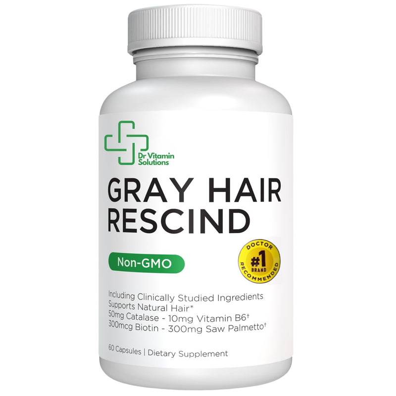 [Australia] - DR Vitamin Solutions Gray Hair Rescind with Catalase - Antiaging Hair, Skin and Nails Vitamins, Pantothenic Acid, Folic Acid 400mcg, Biotin 300mcg, Saw Palmetto for Men and Women 60 Count (Pack of 1) 
