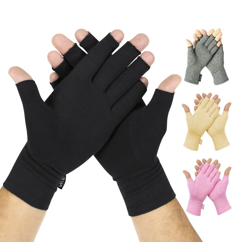[Australia] - Vive Rheumatoid Arthritis Gloves - Men and Women Fingerless Compression Wrap for Hand Pain and Osteoarthritis - Black Hand Wrap for Arthritic Joint Symptom Relief - Open Finger Fit Medium 