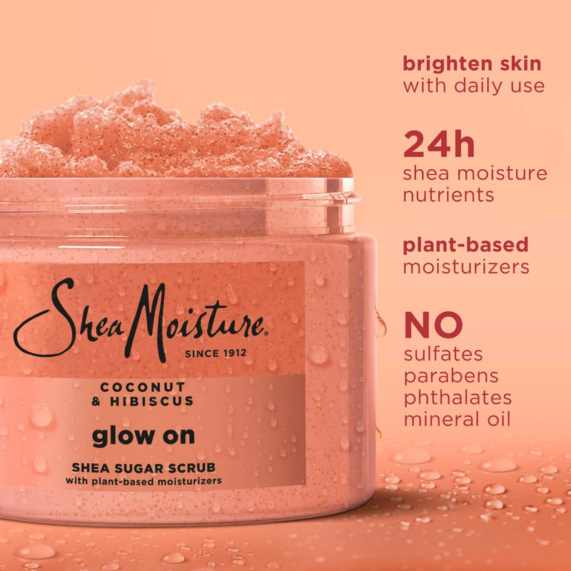 [Australia] - SheaMoisture Shea Sugar Body Scrub For Glowing Radiance Coconut Hibiscus Glowing Radiance Body Scrub With 24h Shea Moisture Nutrients 12 oz 