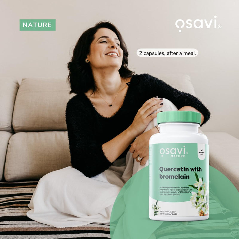 Osavi Quercetin with Bromelain – 60 Vegan Capsules | FlaviPure® Quercetin Extracted from Japanese Pagoda Tree & Bromelain from Pineapple | Supports Antioxidant Defense & Immune Health